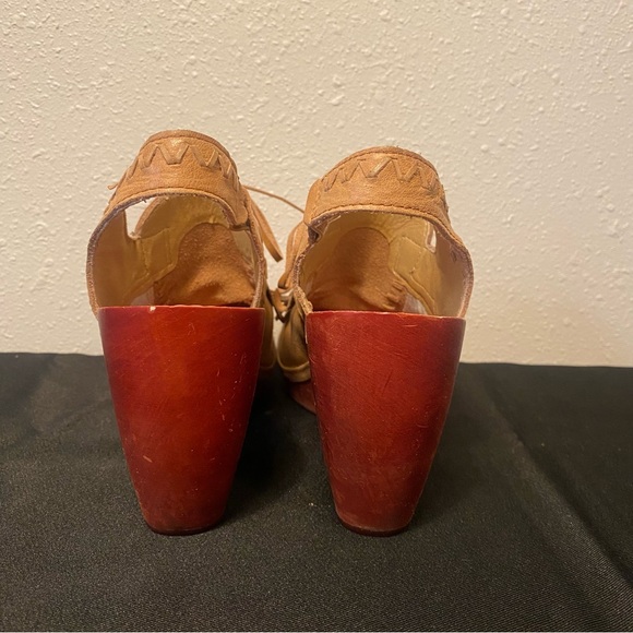 Latigo Cactus Tan Leather Wood Heel Slingback Lace Up Anthropologie 8 - Picture 4 of 6
